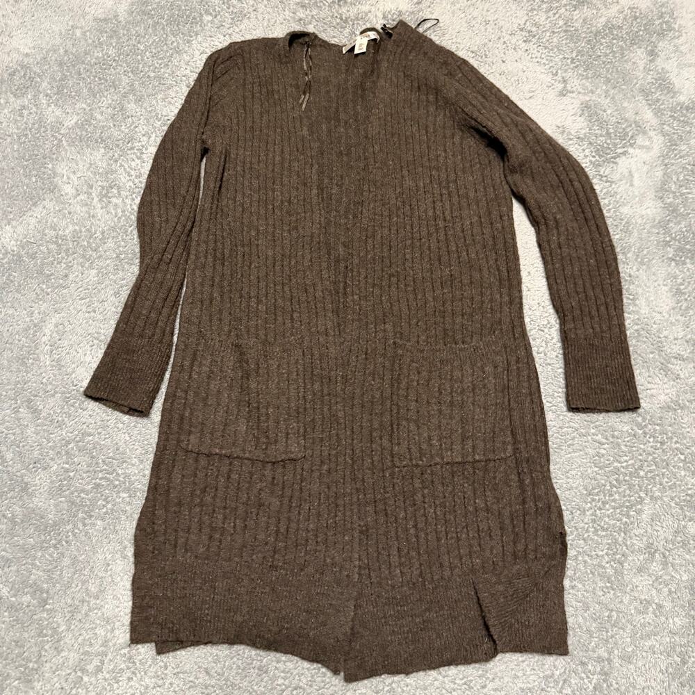 Max Studio Sweater Womens Medium Brown Longline Open Front Cardigan Wool Blend